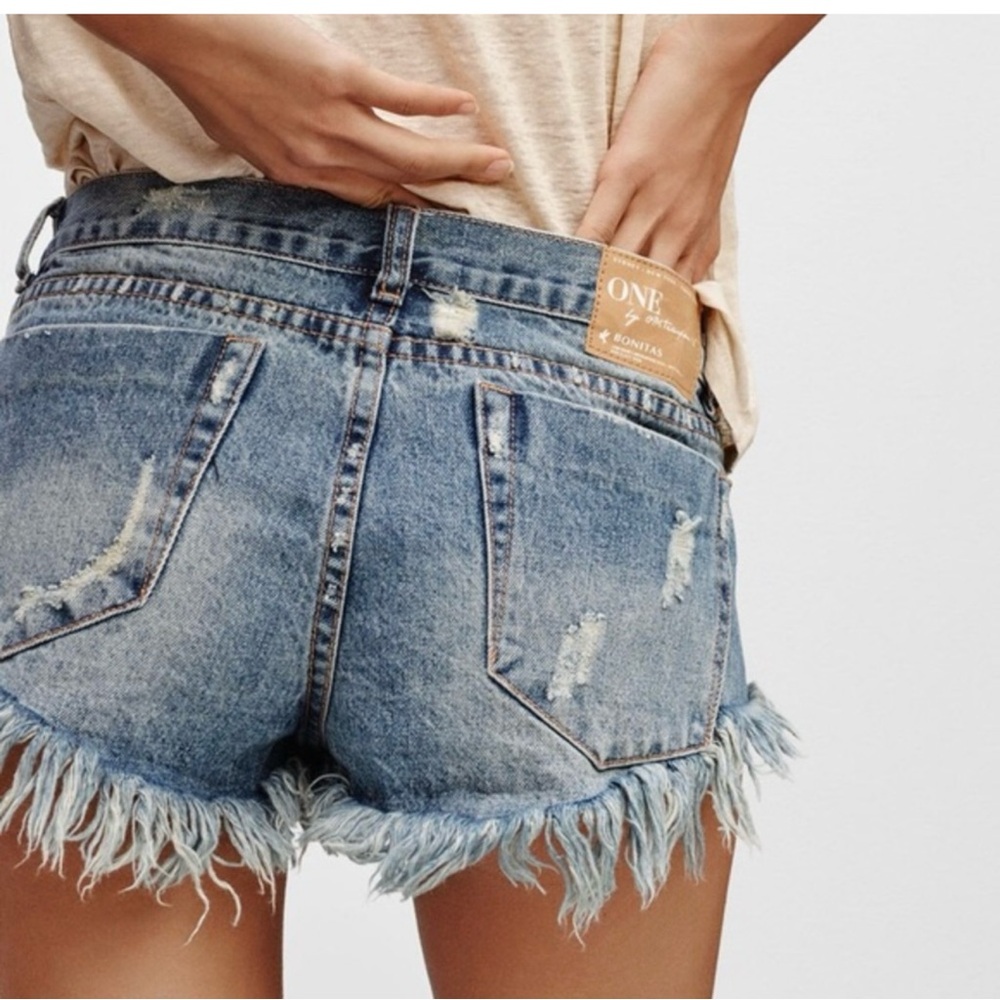 One Teaspoon Blue Distressed Denim Shorts